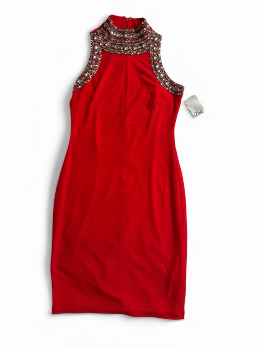 SLNY Red One-Shoulder Embellished Cocktail Dress